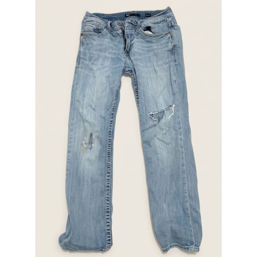 BKE Aiden Jeans Mens 32x32 Light Wash Straight Leg Holes Damaged
